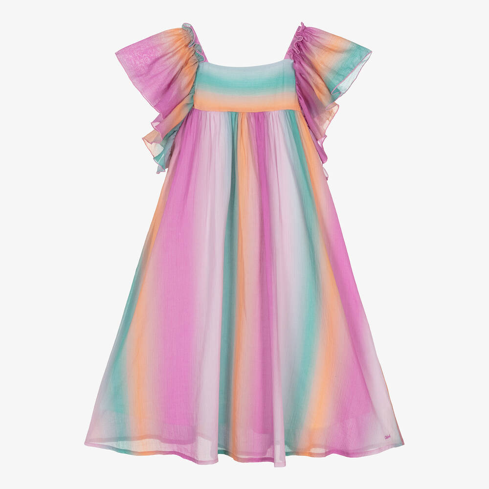Chloé - فستان ماكسي قطن لون زهري أومبري للمراهقات | Childrensalon