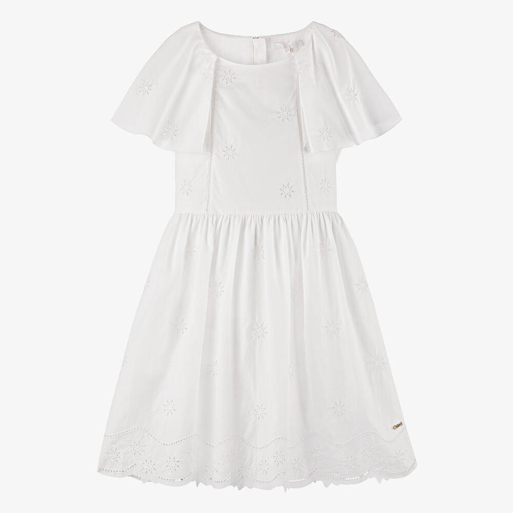 Chloé - فستان قطن عضوي لون أبيض للمراهقات | Childrensalon