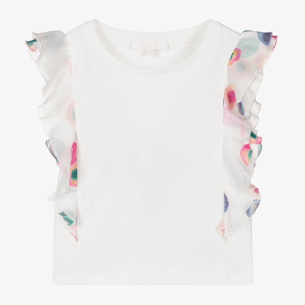 Chloé - Teen Girls White Cotton Fusion T-Shirt | Childrensalon