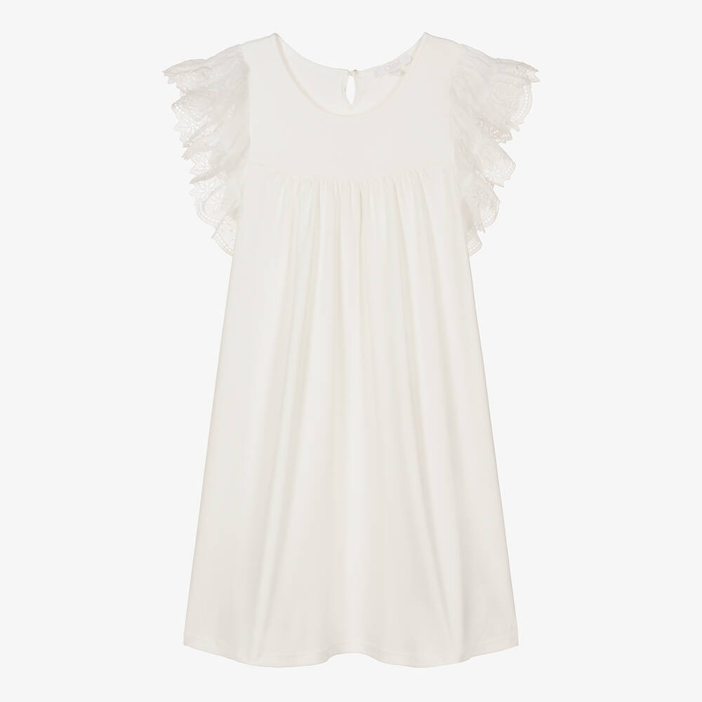 Chloé - Teen Girls White Cotton Jersey Dress | Childrensalon