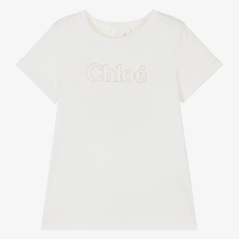 Chloé - تيشيرت قطن عضوي لون أبيض للمراهقات | Childrensalon