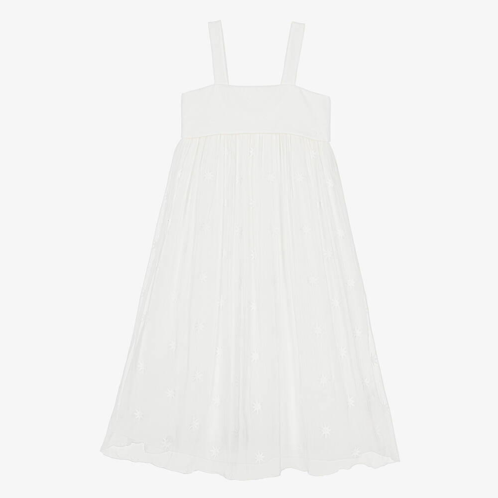 Chloé - Teen Girls White Embroidered Star Silk Dress | Childrensalon