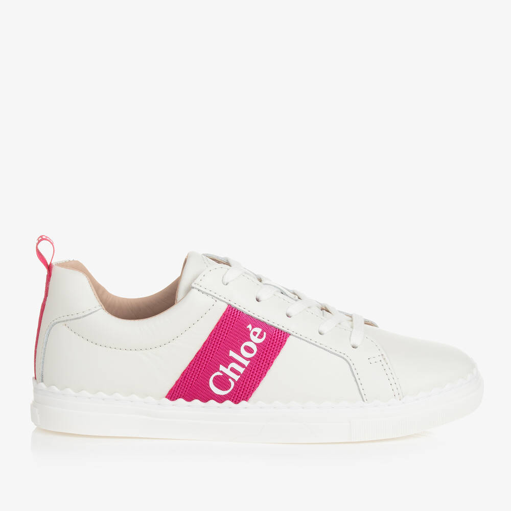Shop Chloé Teen Girls White Lace-up Leather Trainers