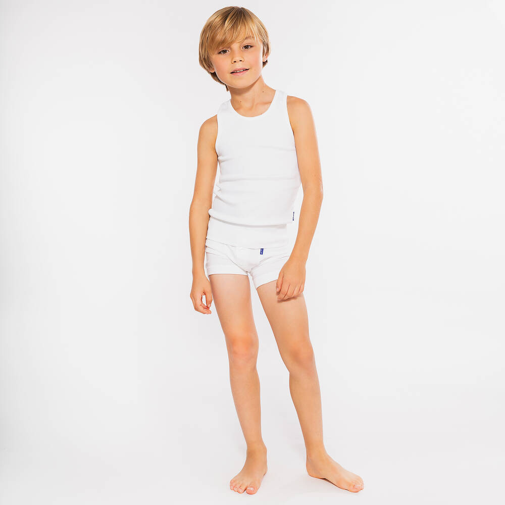 Claesen's - Boys White Cotton Jersey Ribbed Vest | Childrensalon