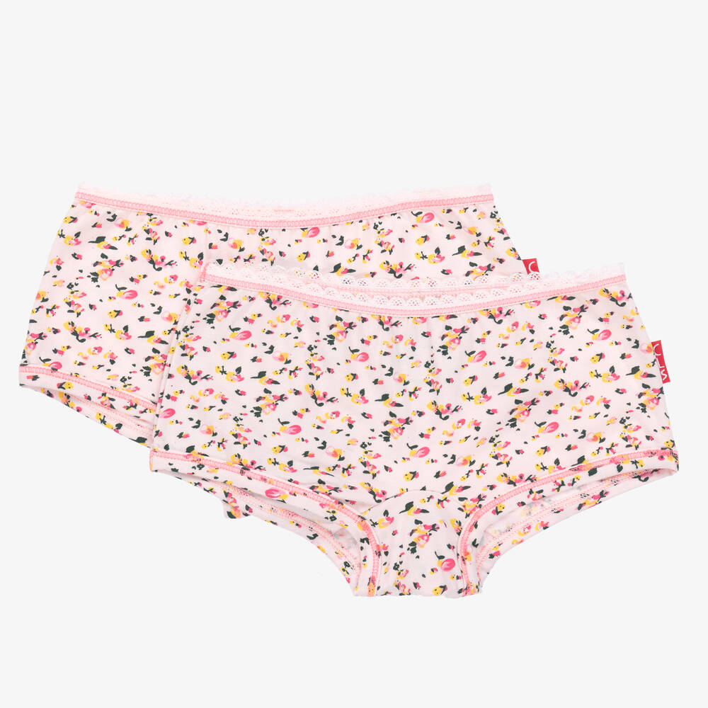 Claesen's - Girls Pink Cotton Floral Knickers (2 Pack) | Childrensalon