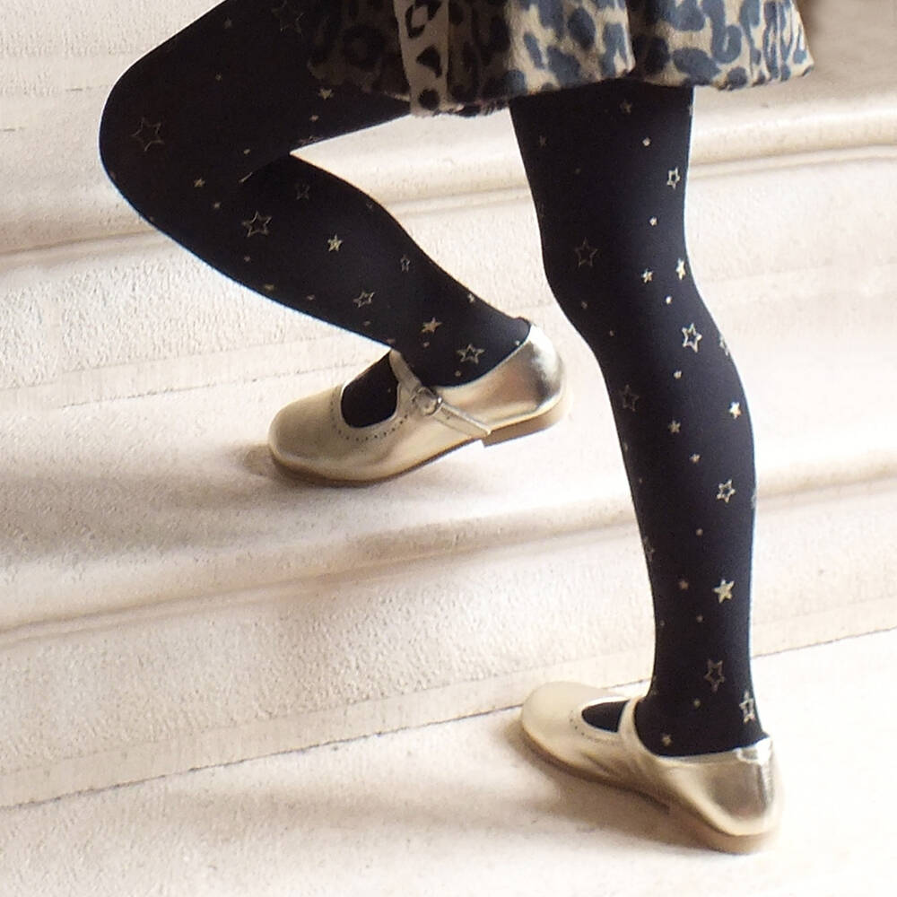 Country Kids Girls Black & Gold Star Tights