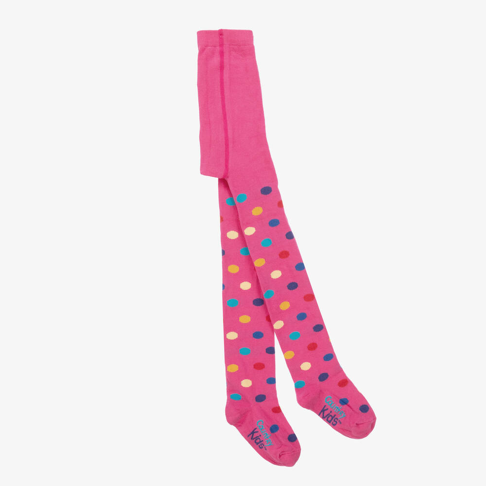 Country Kids - Girls Pink Cotton Knitted Tights | Childrensalon