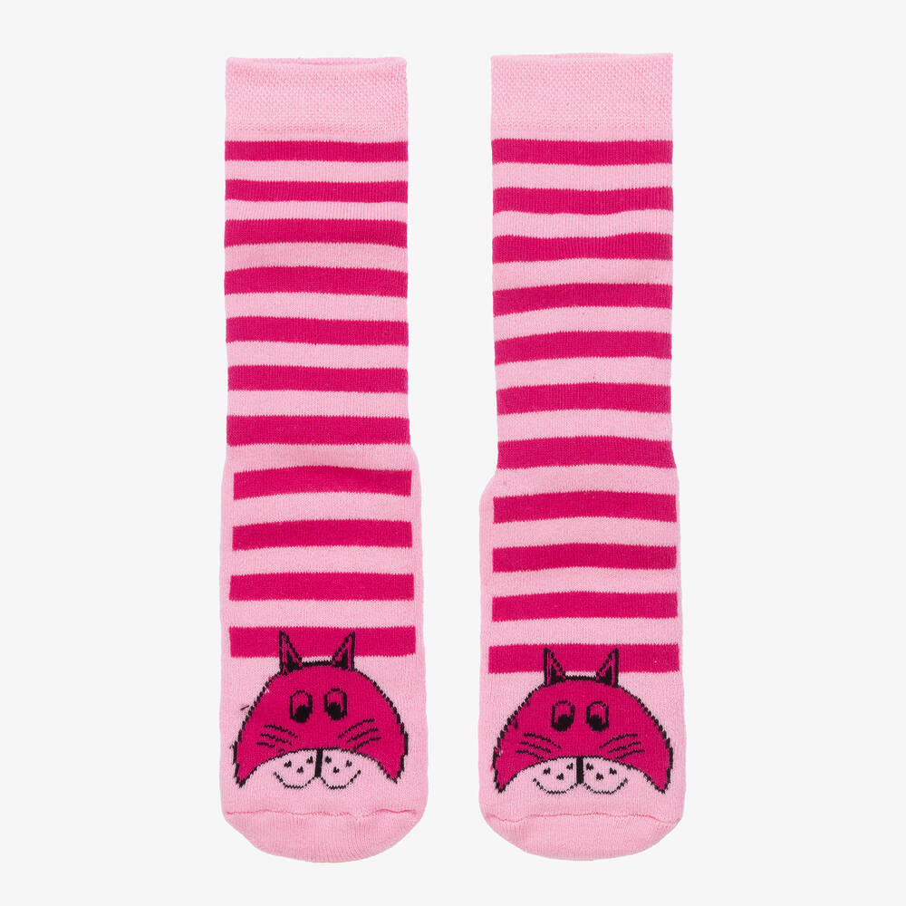 Country Kids - Розовые носки-тапочки в полоску Котята для девочек | Childrensalon