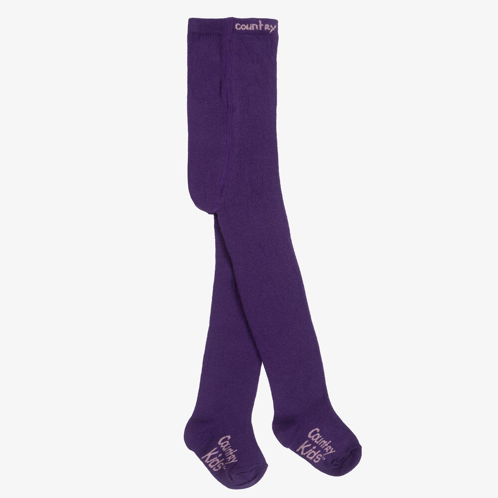 Country Kids - Girls Purple Cotton Knitted Tights | Childrensalon
