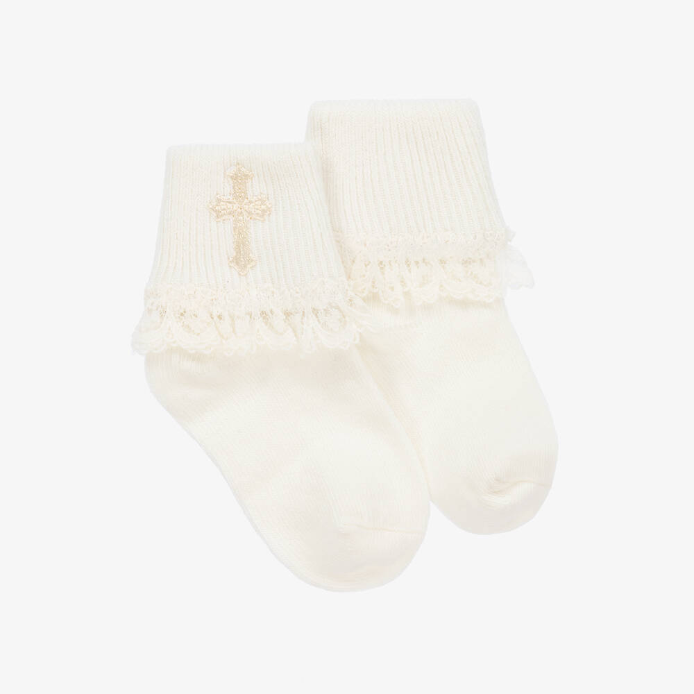 Country Kids - Ivory Cotton Christening Baby Socks  | Childrensalon