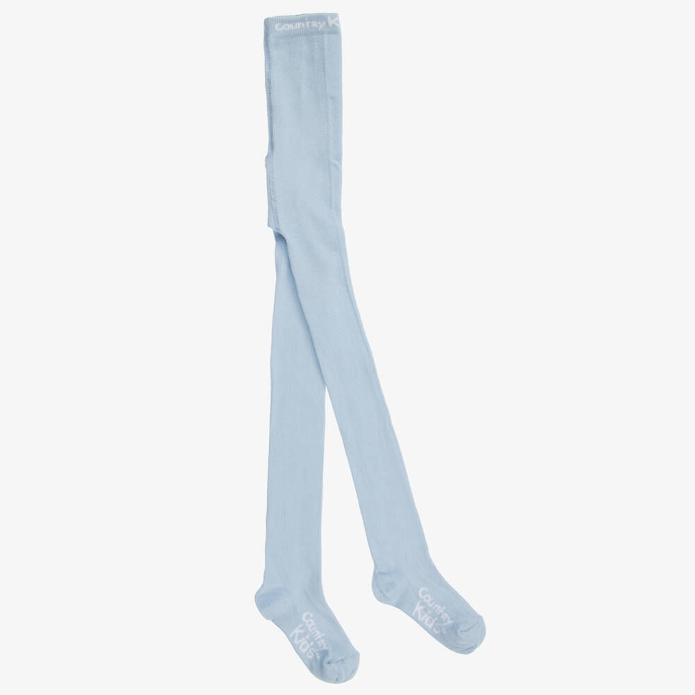 Country Kids - Pale Blue Cotton Knitted Tights | Childrensalon