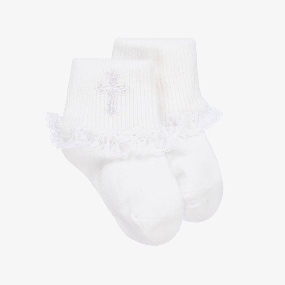 Country Kids - White Cotton Christening Baby Socks  | Childrensalon