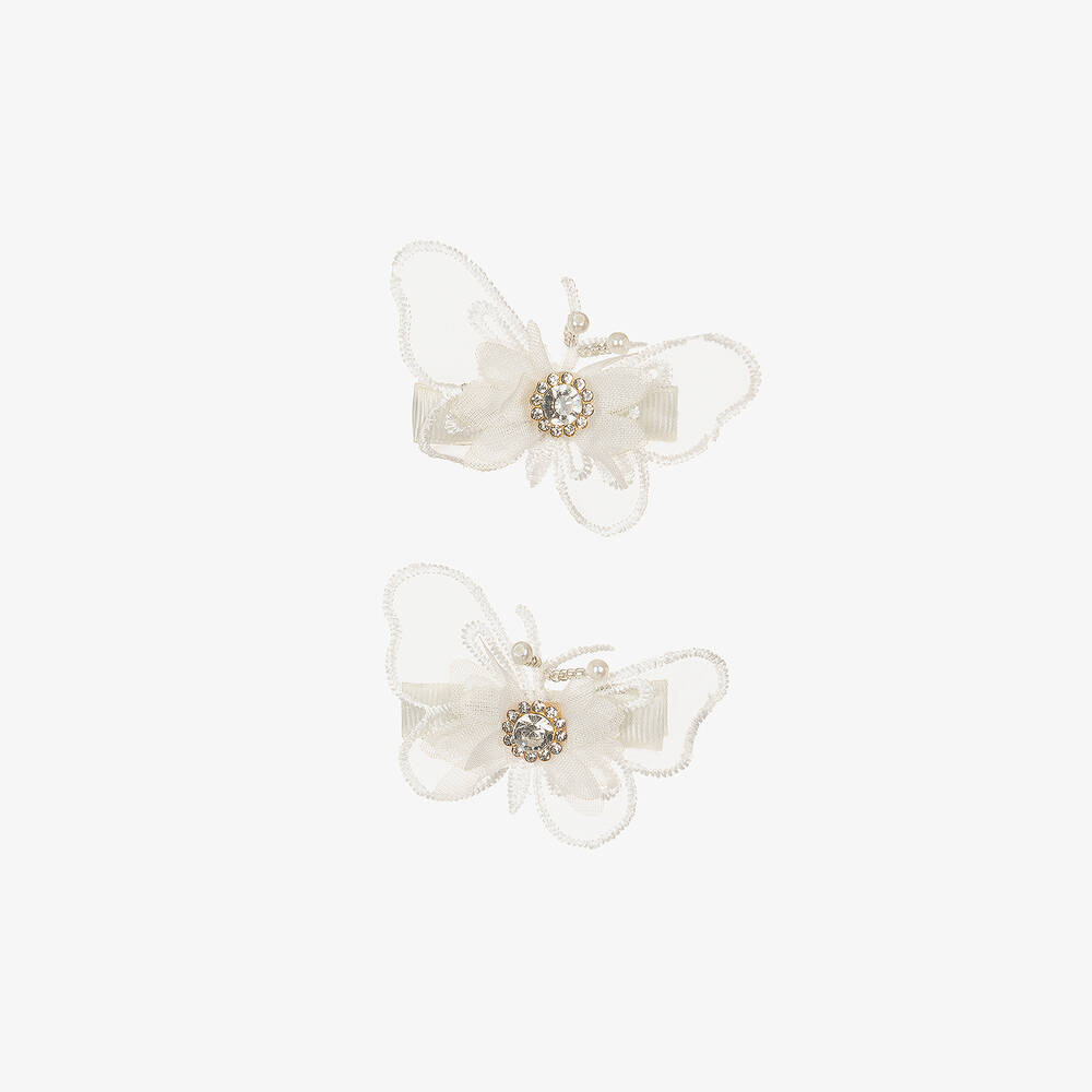 Cute Cute - Girls White Butterfly Hair Clips (2 Pack) | Childrensalon