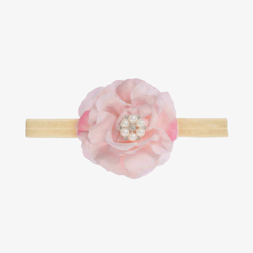 Cute Cute - Pink Silk Rose with Diamanté & Pearl Headband | Childrensalon