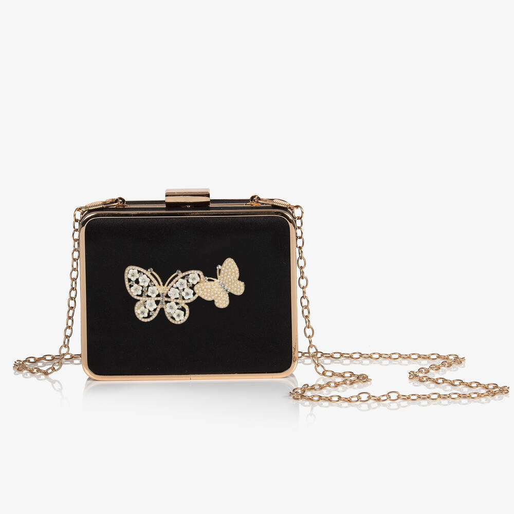 David Charles - Girls Black Crystal Butterfly Bag (12cm) | Childrensalon