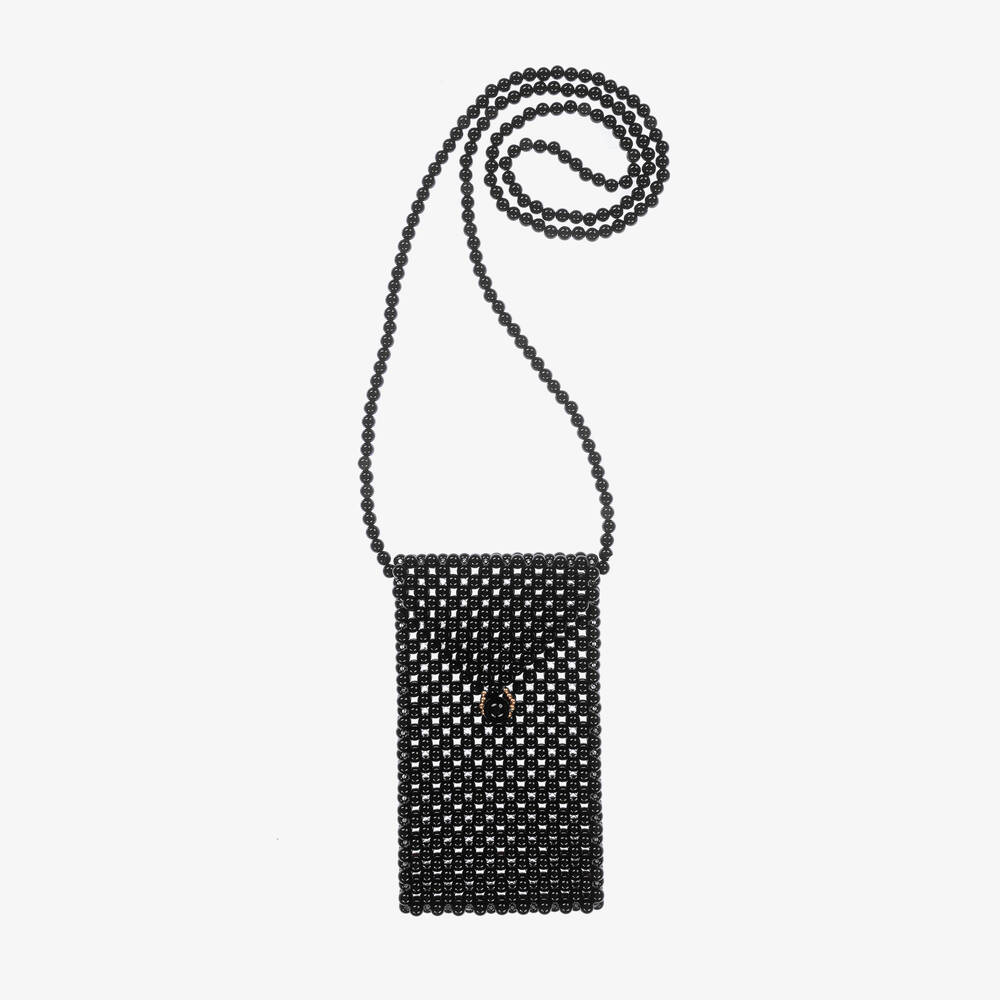 David Charles - Girls Black Faux Pearl Phone Bag (18cm) | Childrensalon