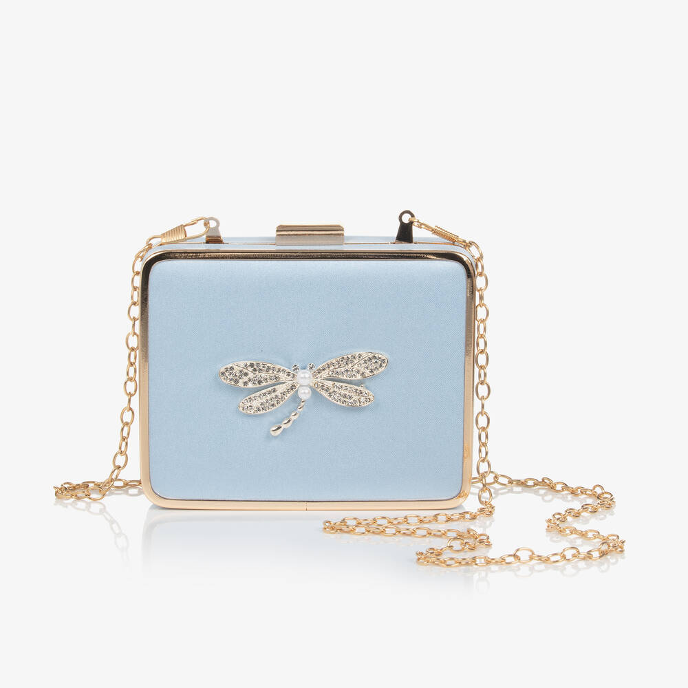 David Charles - Girls Blue Satin Dragonfly Handbag (12cm) | Childrensalon