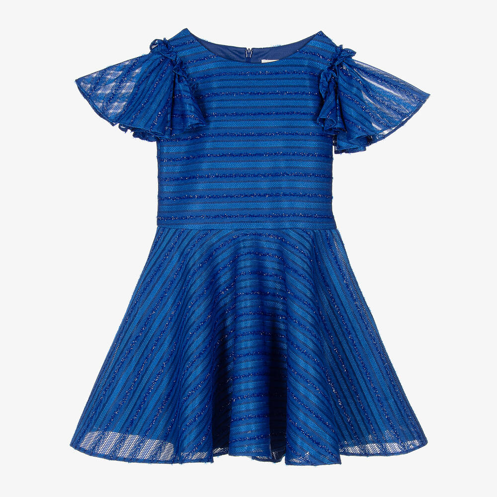 David Charles - Girls Blue Striped Neoprene Dress | Childrensalon