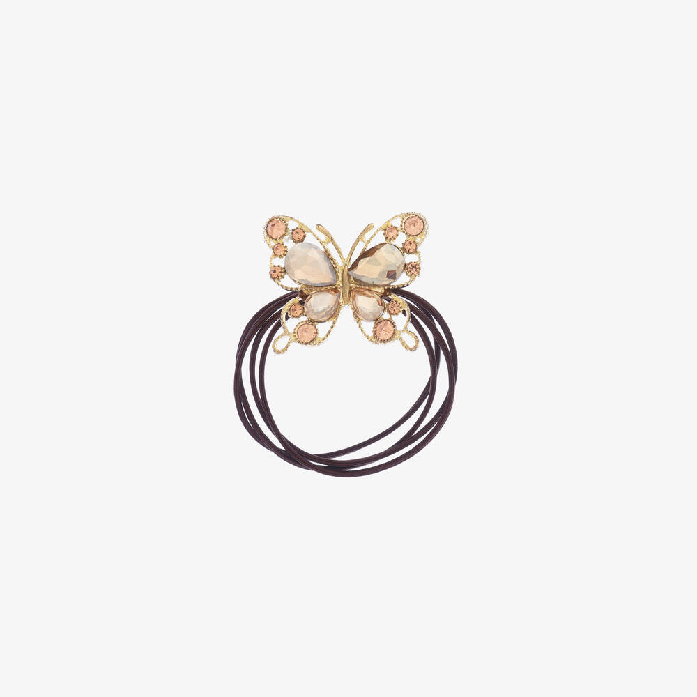David Charles - Girls Brown Butterfly Hair Elastic (4cm) | Childrensalon