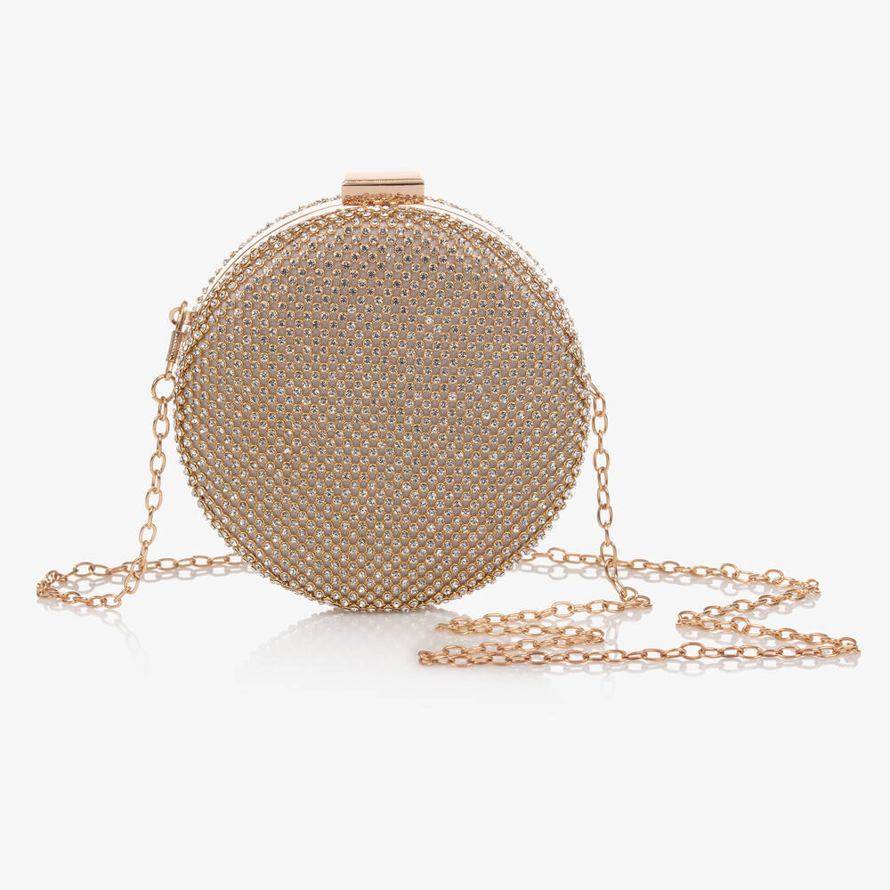 David Charles - Girls Gold Diamanté Circle Bag (13cm) | Childrensalon