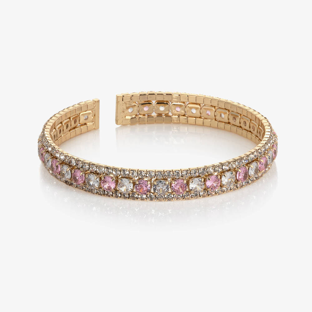 David Charles - Girls Gold & Pink Crystal Bracelet | Childrensalon