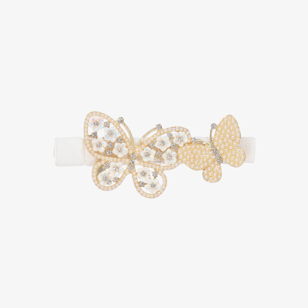 David Charles - Girls Ivory Butterflies Hair Clip (8cm) | Childrensalon