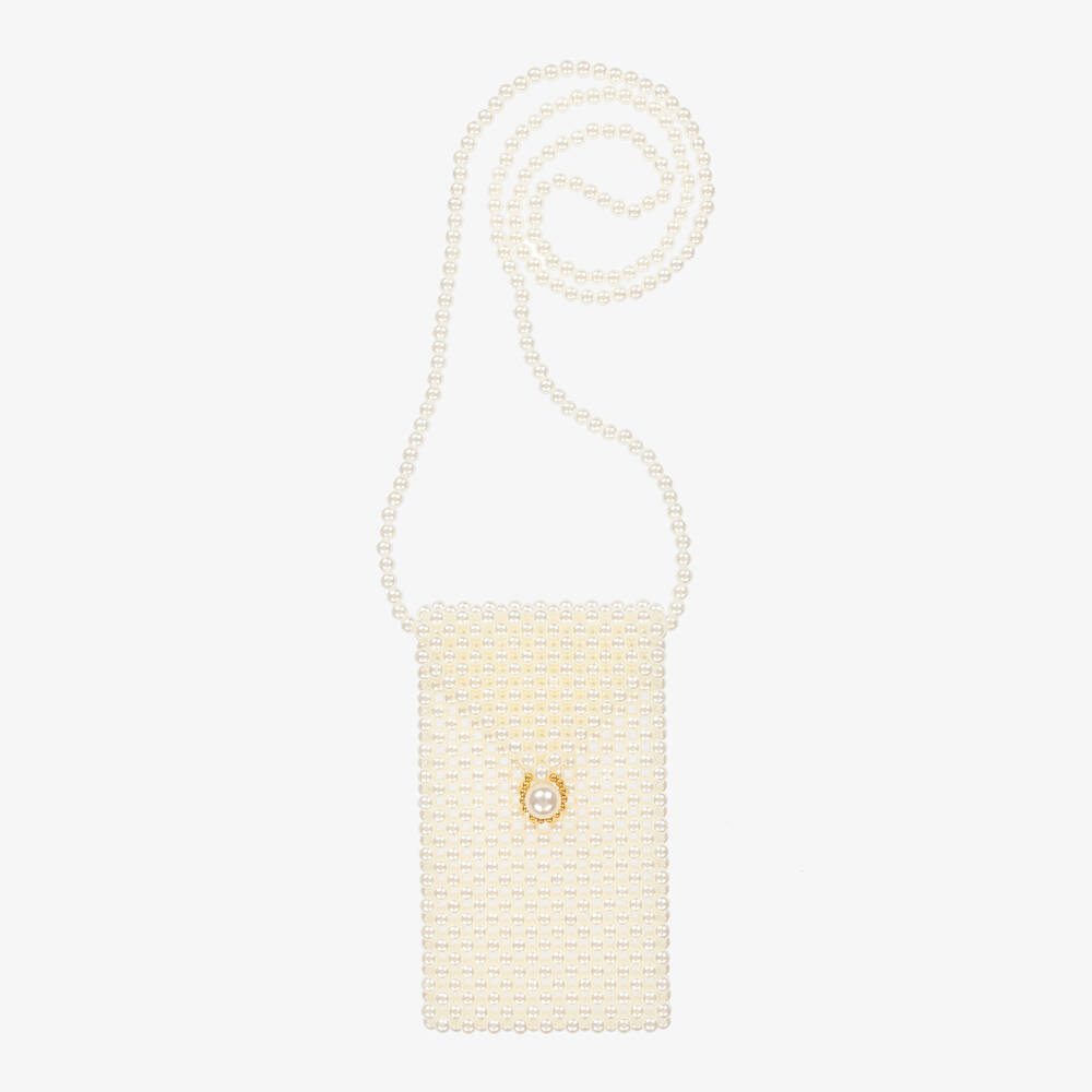 David Charles - Girls Ivory Faux Pearl Phone Bag (18cm) | Childrensalon