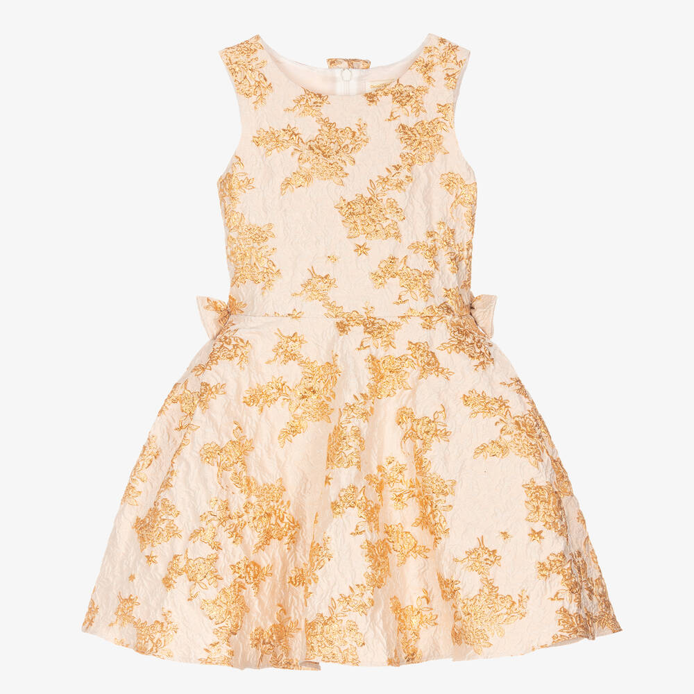 David Charles - Girls Ivory & Gold Brocade Dress | Childrensalon