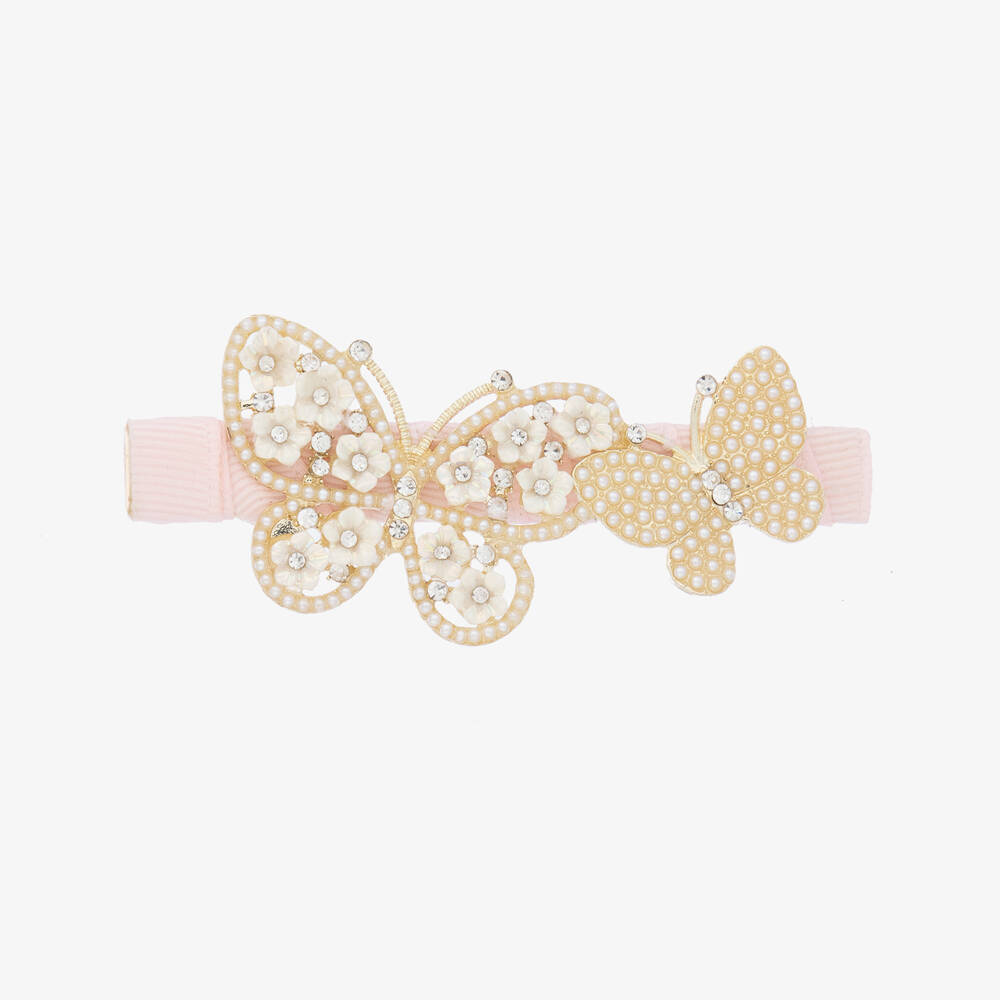 David Charles - Girls Pink Butterflies Hair Clip (9cm) | Childrensalon