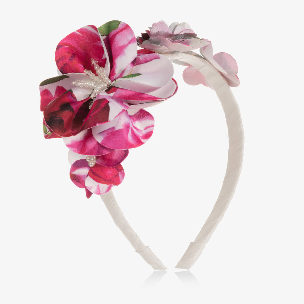 David Charles - Girls Pink Floral Print Hairband | Childrensalon