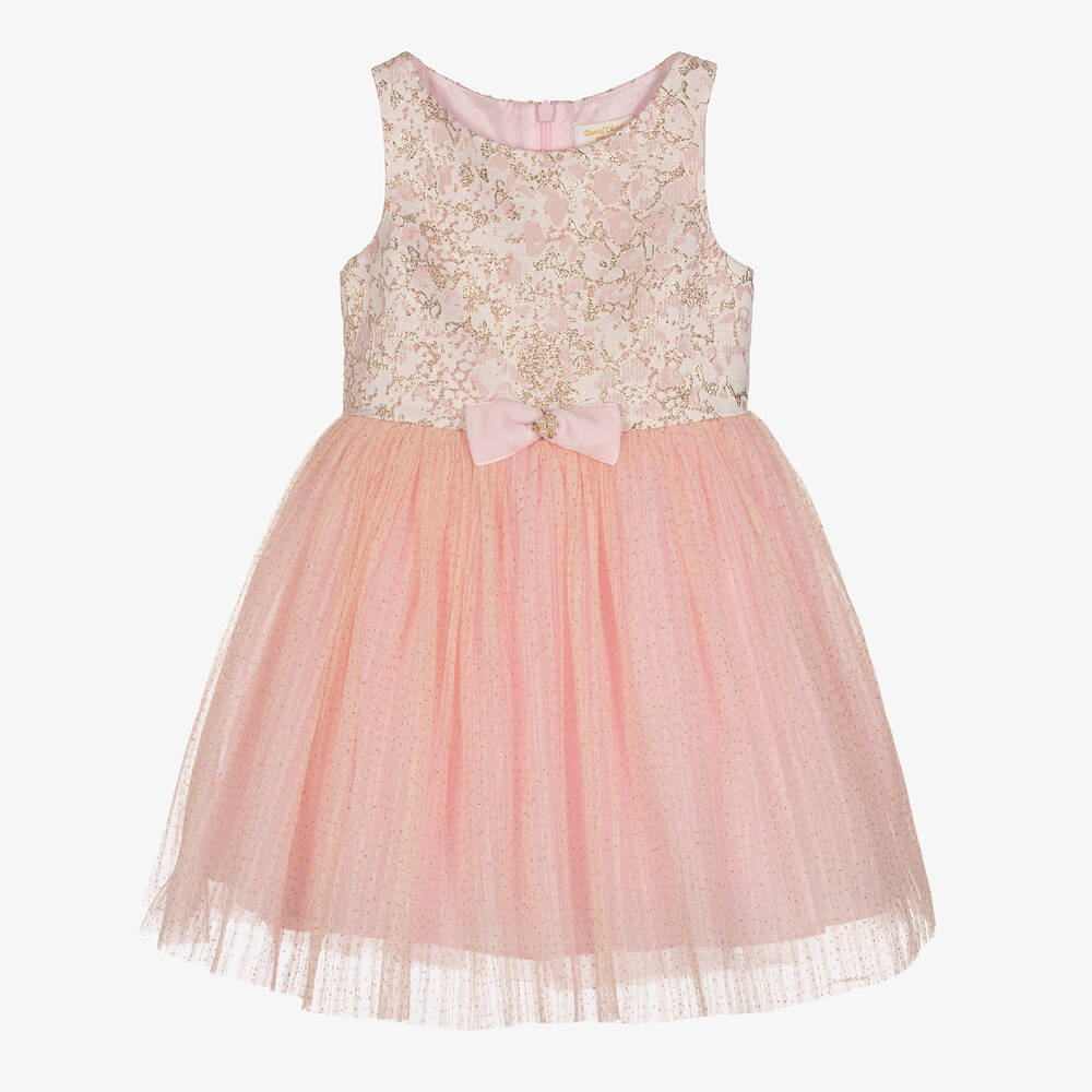 David Charles - Girls Pink & Gold Tulle Dress | Childrensalon