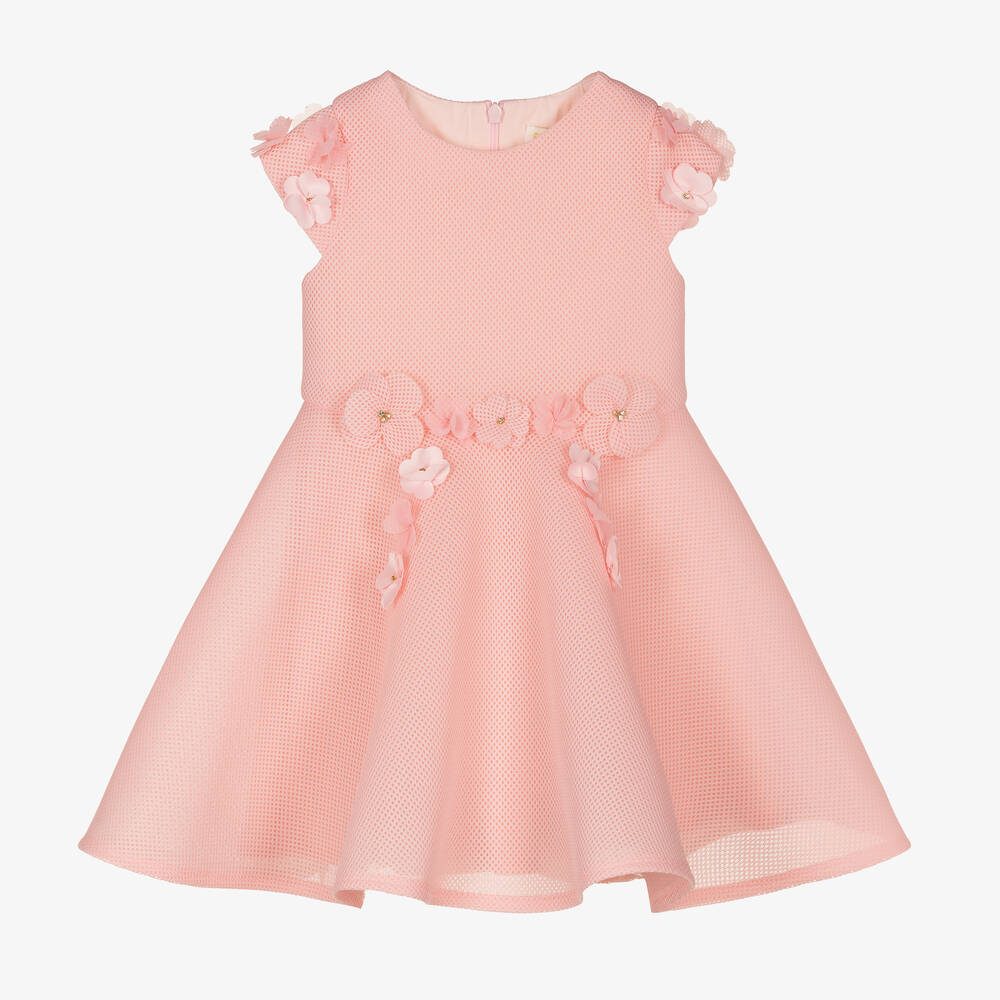 David Charles - Girls Pink Mesh Flower Dress | Childrensalon