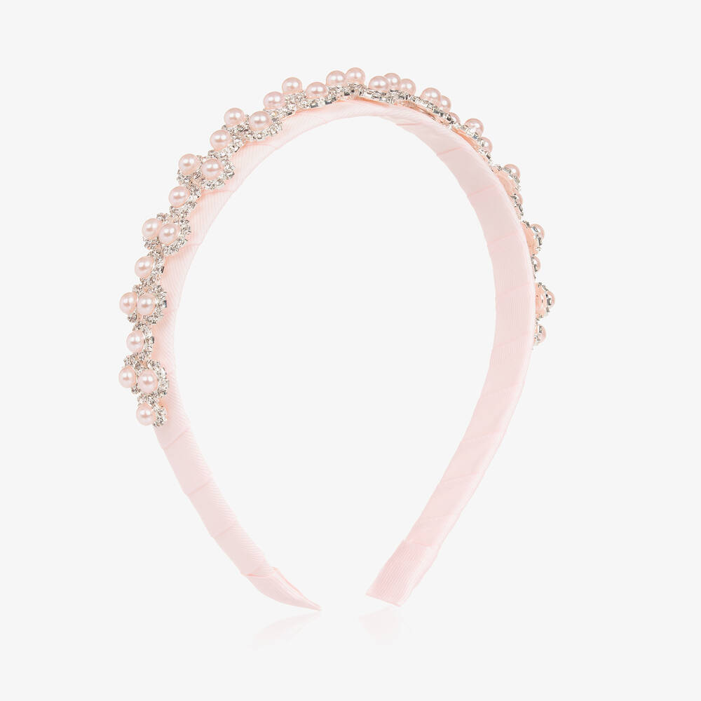 David Charles - Girls Pink Pearl & Diamanté Hairband | Childrensalon