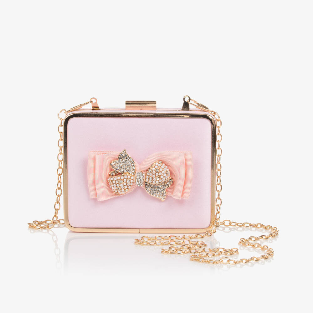 David Charles - Girls Pink Satin Bow Handbag (12cm) | Childrensalon