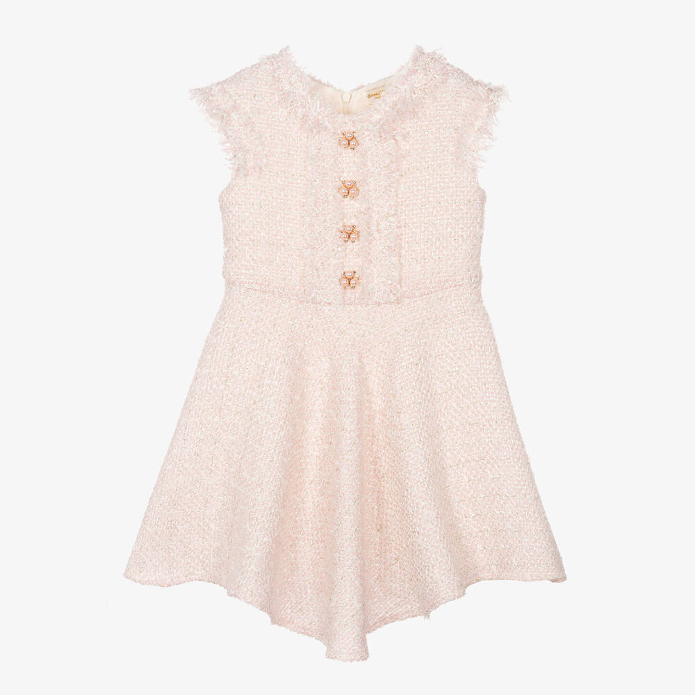 David Charles - Girls Pink Sleeveless Tweed Dress | Childrensalon