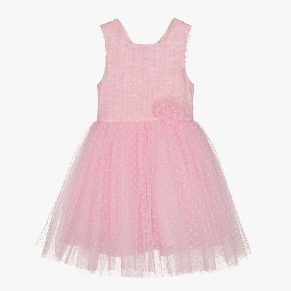 David Charles - Girls Pink Tulle Polka Dot Dress | Childrensalon
