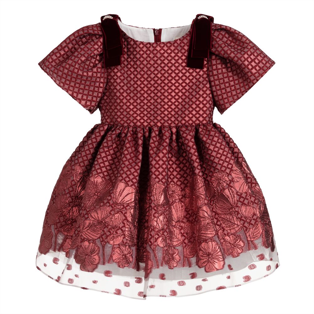 David Charles - Girls Red Brocade Dress | Childrensalon