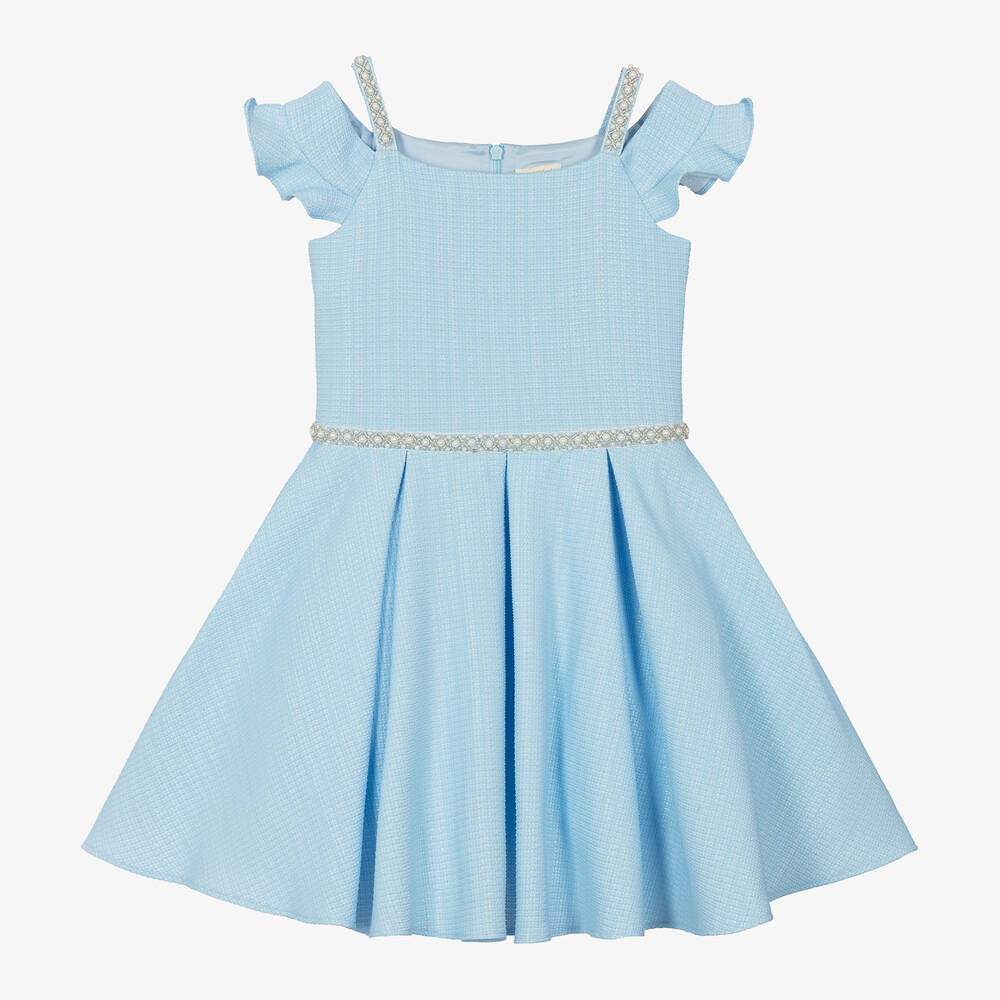 David Charles - Girls Shimmery Blue Dress | Childrensalon