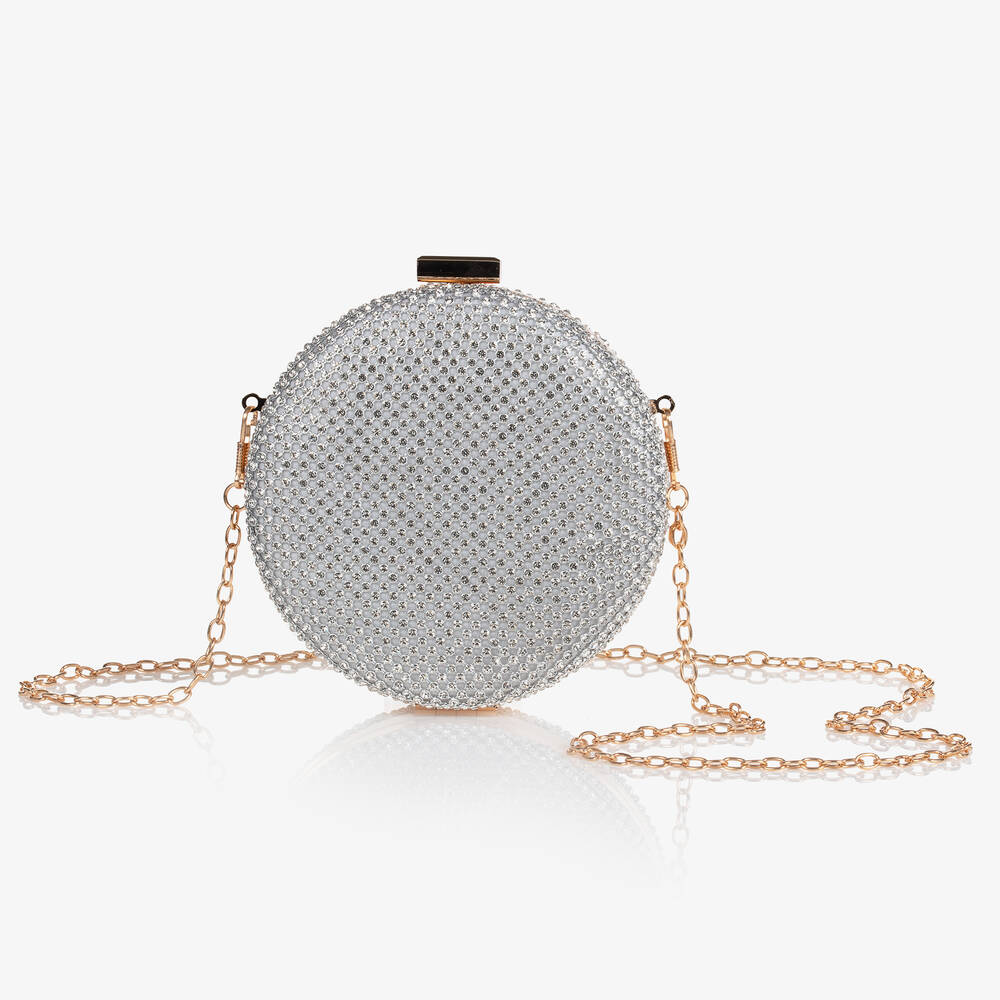 David Charles - Girls Silver Diamanté Circle Bag (13cm) | Childrensalon