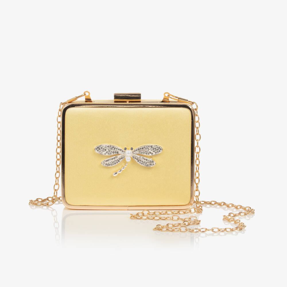 David Charles - Girls Yellow Satin Dragonfly Handbag (12cm) | Childrensalon