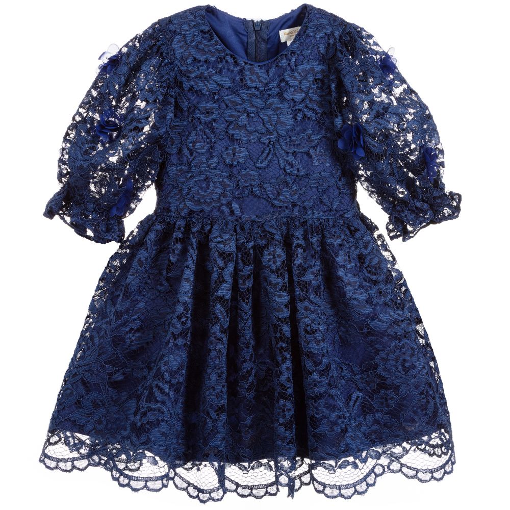 David Charles Kids' Girls Sapphire Blue Lace Dress