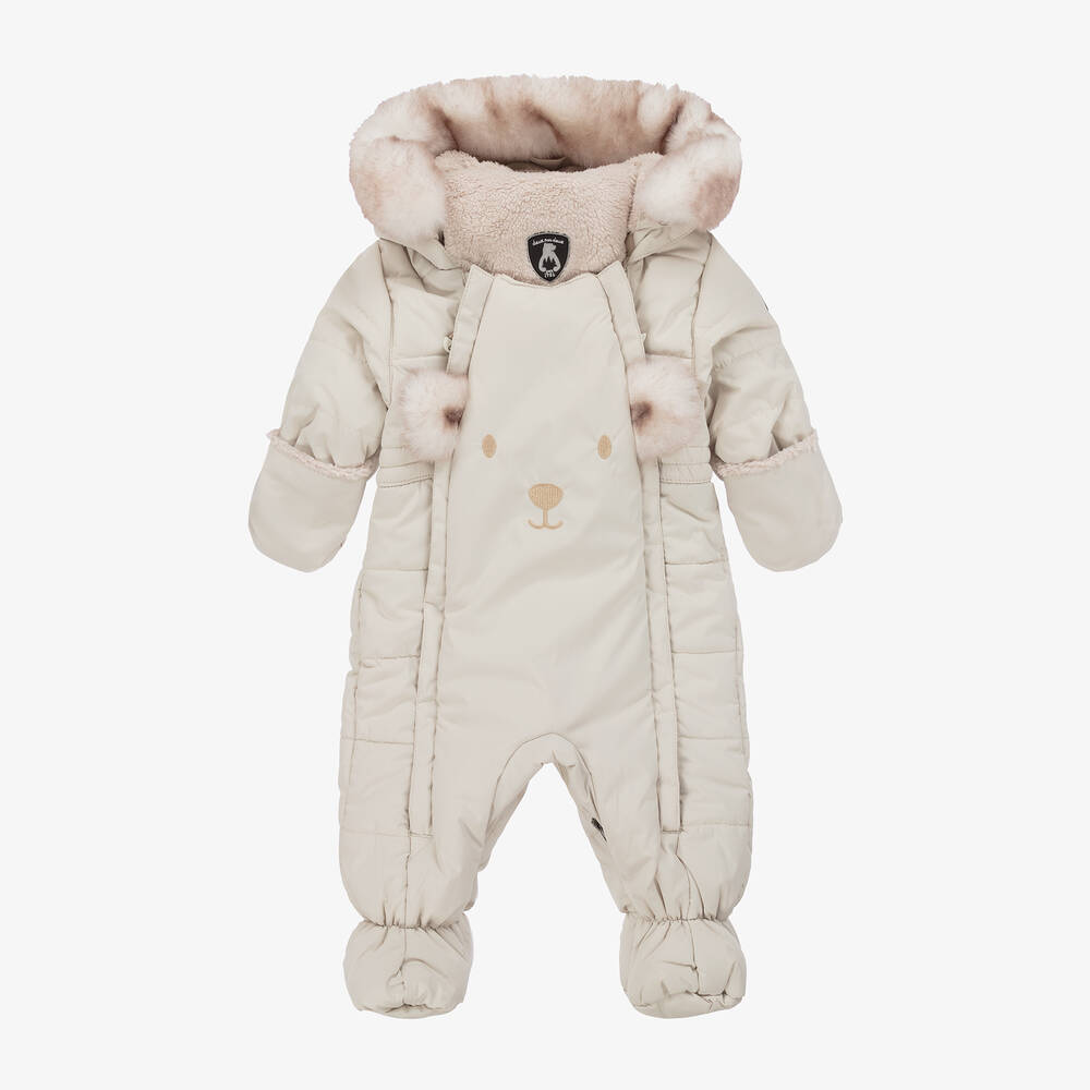 Deux par Deux - Beige Bear Snowsuit & Neck Warmer Set | Childrensalon