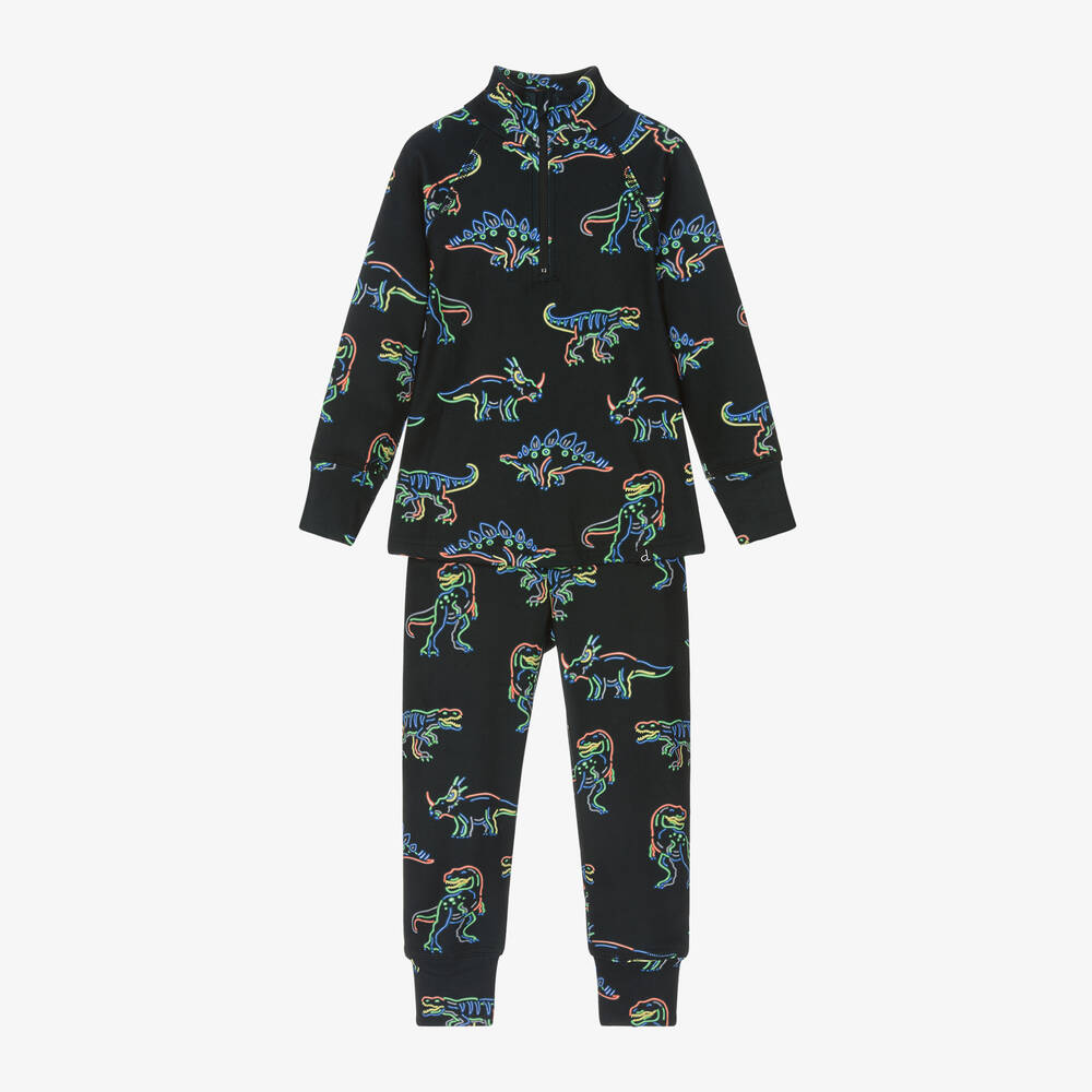 Deux par Deux - Black Dinosaur Print Base Layer Set | Childrensalon