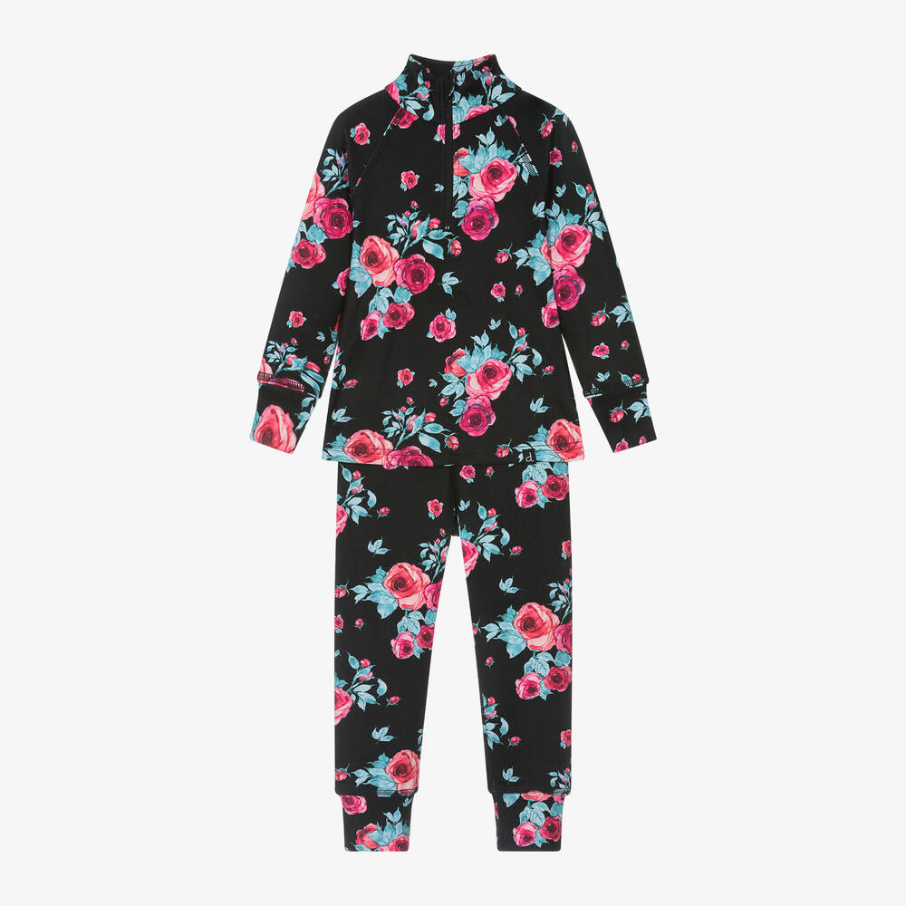 Deux par Deux - Black Rose Print Base Layer Set | Childrensalon