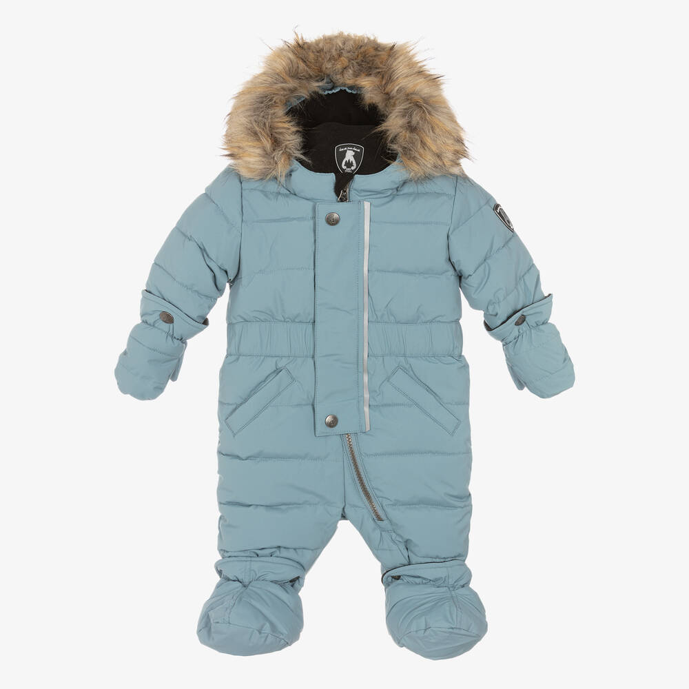 Deux par Deux - Blue Hooded Baby Snowsuit  | Childrensalon