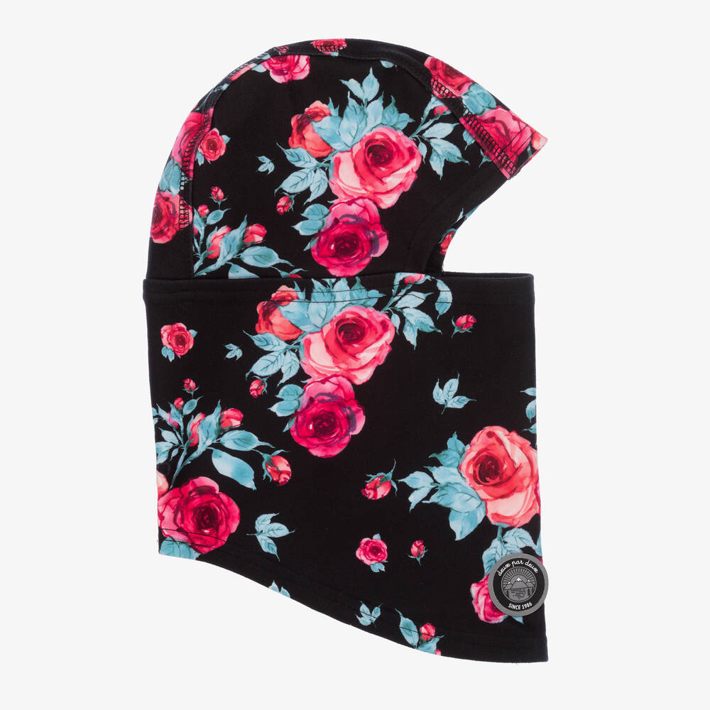 Deux par Deux - Girls Black Jersey & Pink Roses Balaclava | Childrensalon