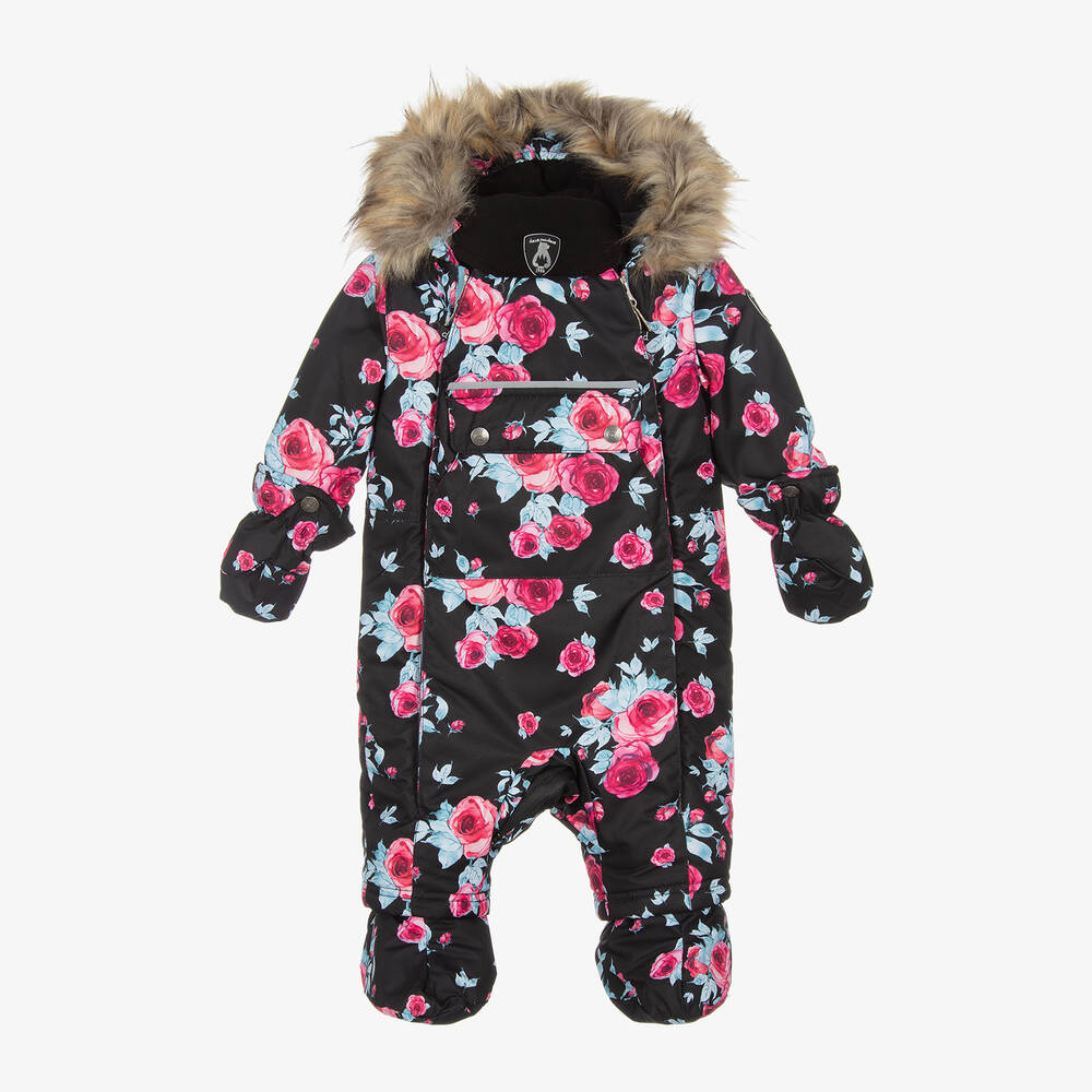 Deux par Deux - Girls Black Roses Snowsuit Set | Childrensalon