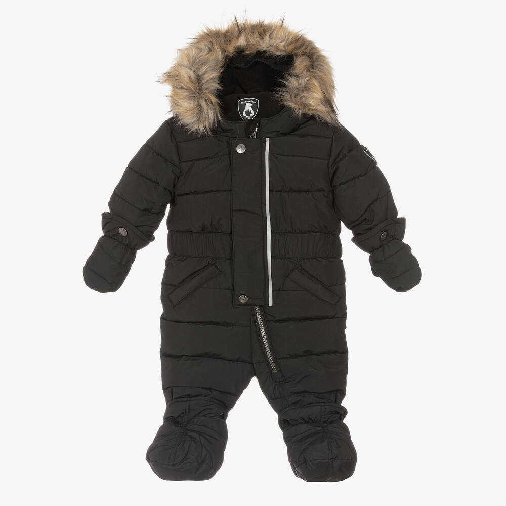 Deux par Deux - Grey Hooded Baby Snowsuit  | Childrensalon