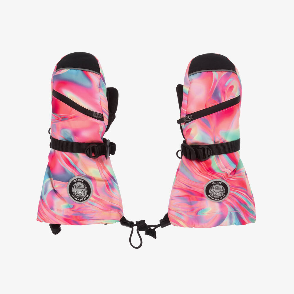 Deux par Deux - Pink Marble Print Ski Mittens | Childrensalon