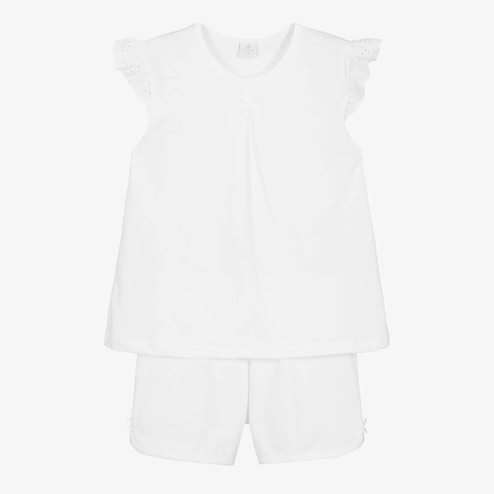 Diacar - Girls White Cotton Short Pyjamas | Childrensalon